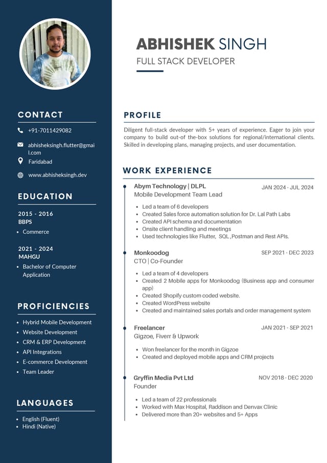 Abhishek Singh Sr. Full Stack Developer Resume